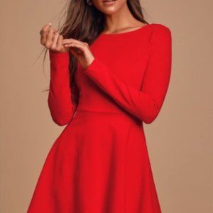 NWT - Lulu's Red Long Sleeve Skater Dress